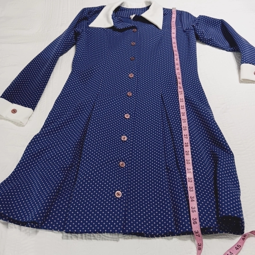 Vintage SEARS The Fashion Place Blue  The Shirtdress vintage polka dot size S-M - Picture 8 of 15